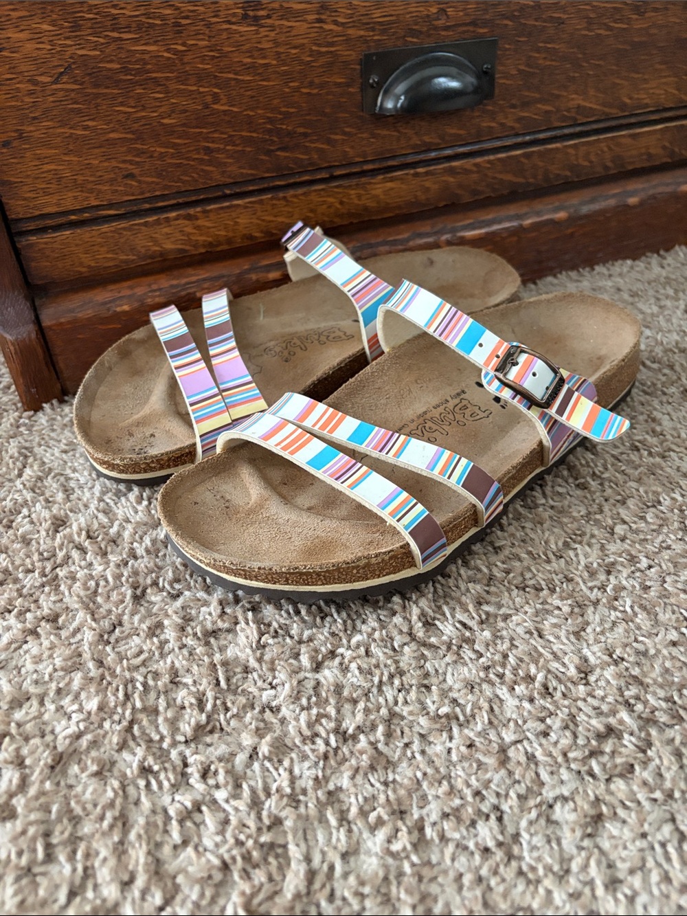 Birkenstock Birkis Claudia Multi-Color Striped Women’s Slide Sandals